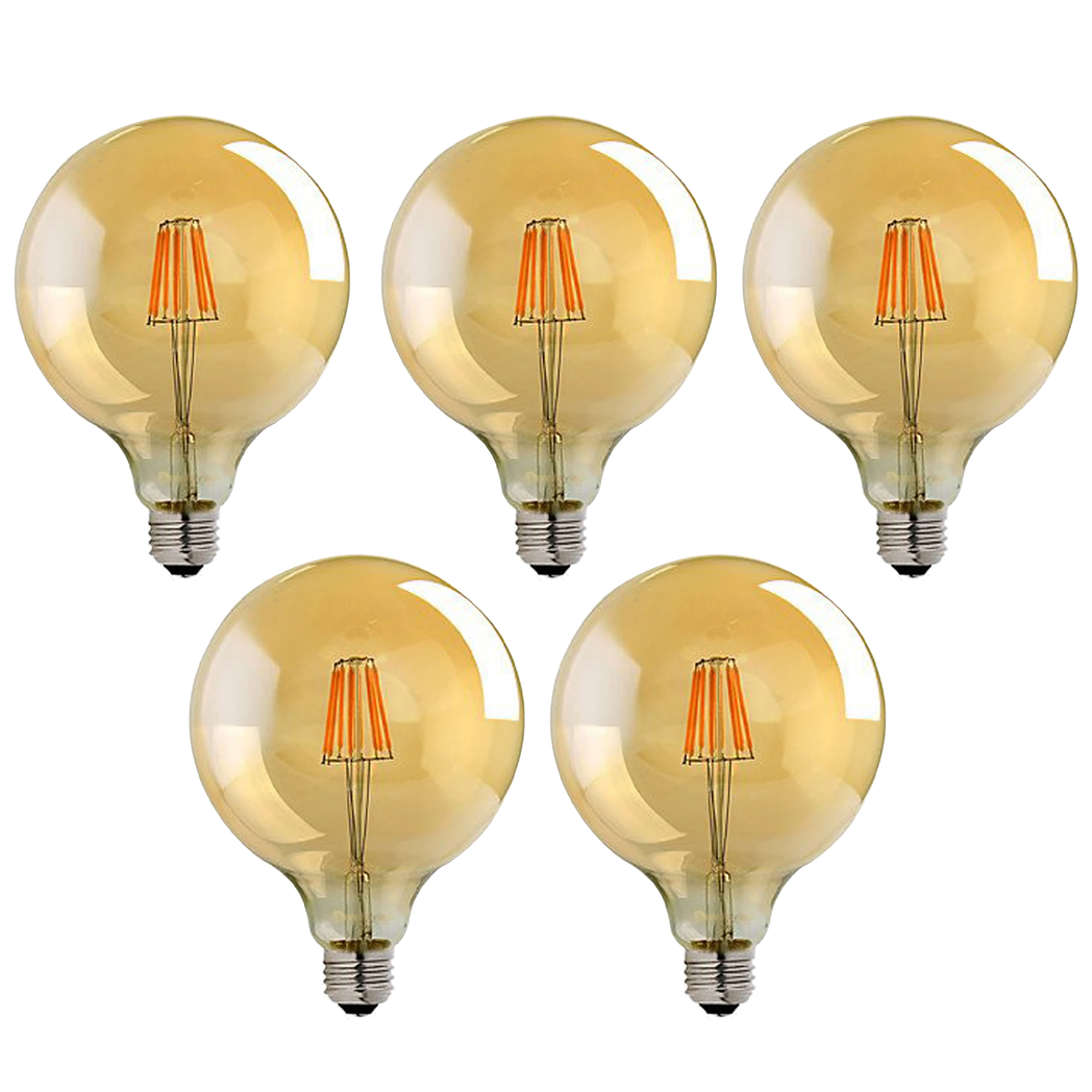 Ledsone 5 Pack E27 Dimmable LED Edison Bulbs, G125 Amber Glass – 8W Warm White 2700K Vintage Filament