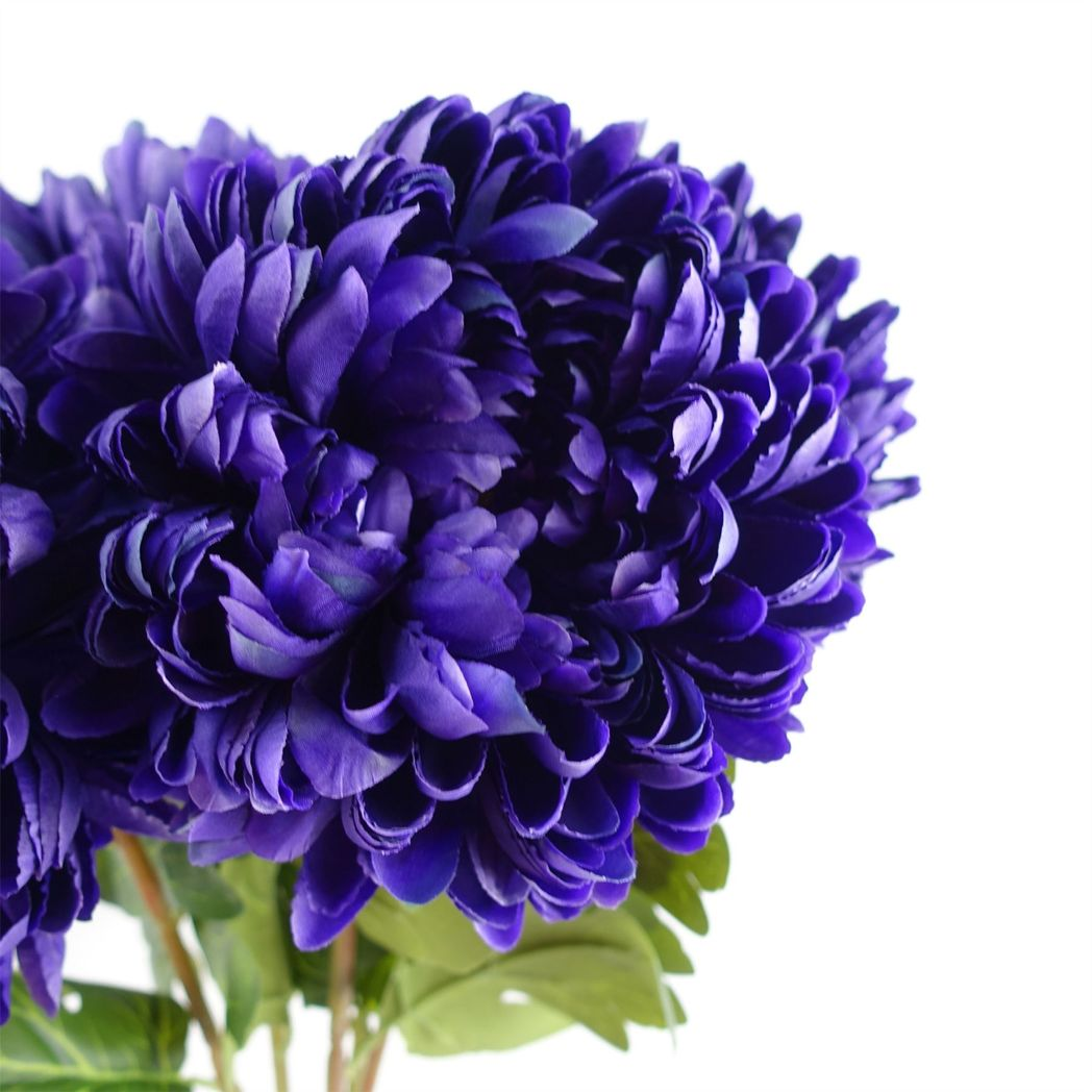 Leaf Design UK Pack of 6 Extra Large Reflex Chrysanthemum Artificial Stems – 75cm Silk Flowers, Purple