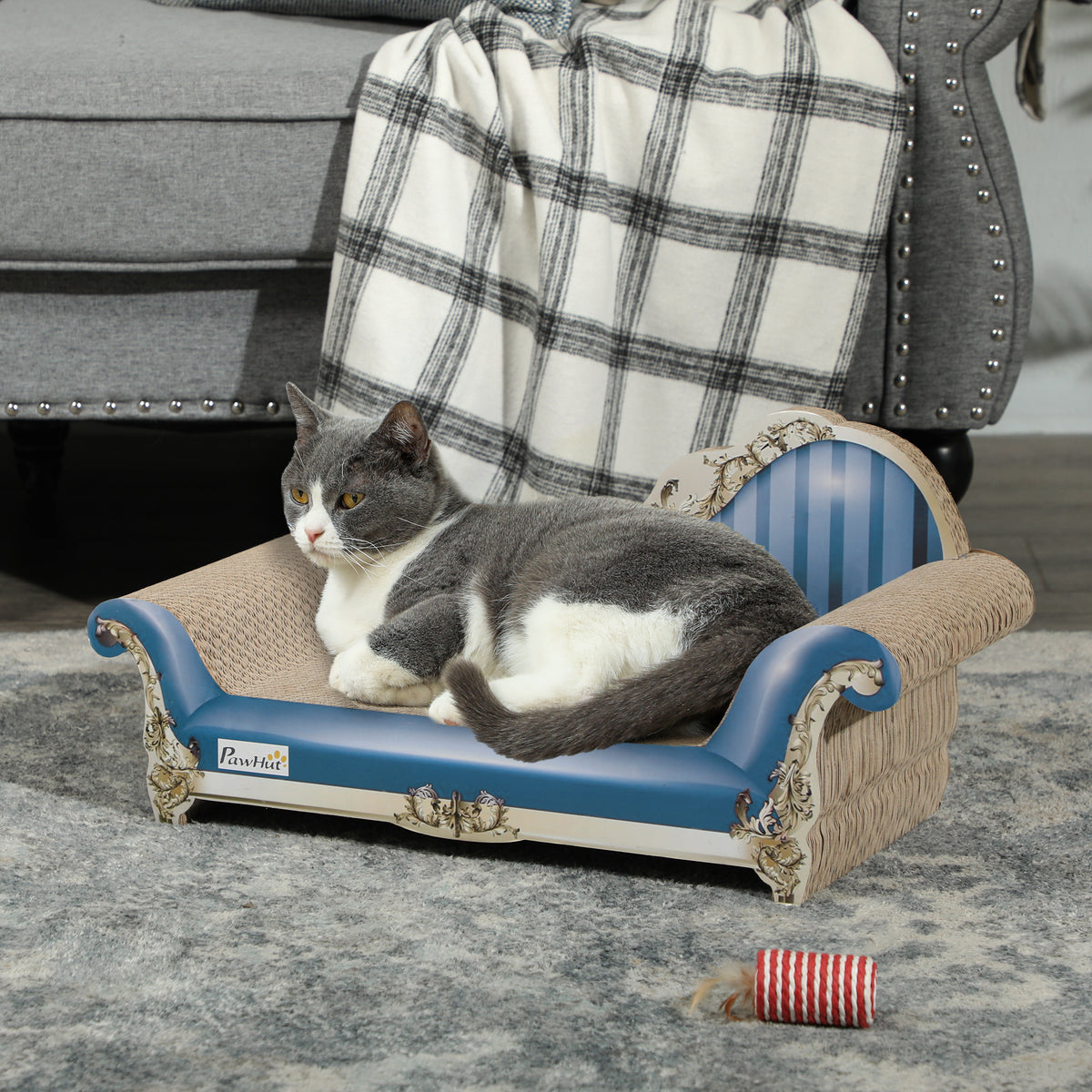 PawHut 2-in-1 Cat Scratcher and Lounge Bed with Catnip, Corrugated Cardboard – Blue