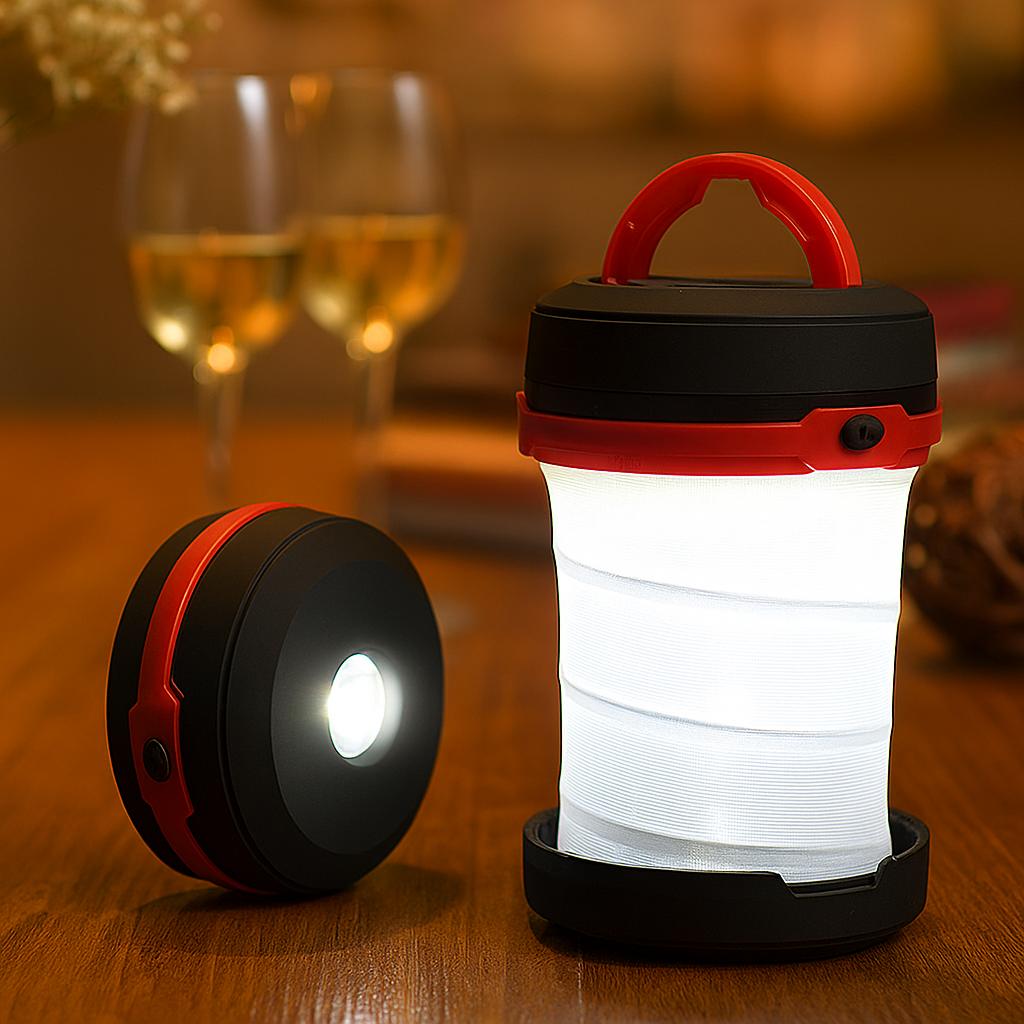 2 in 1 Flashlight and Pop-Up Lantern with 3 Light Modes – Camping Torch, Black