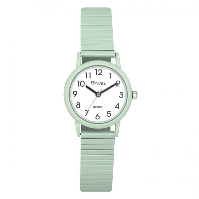 Ravel Unisex Mid Size Coloured Expander Bracelet Watch – Stylish Everyday Wristwatch, Pastel Green