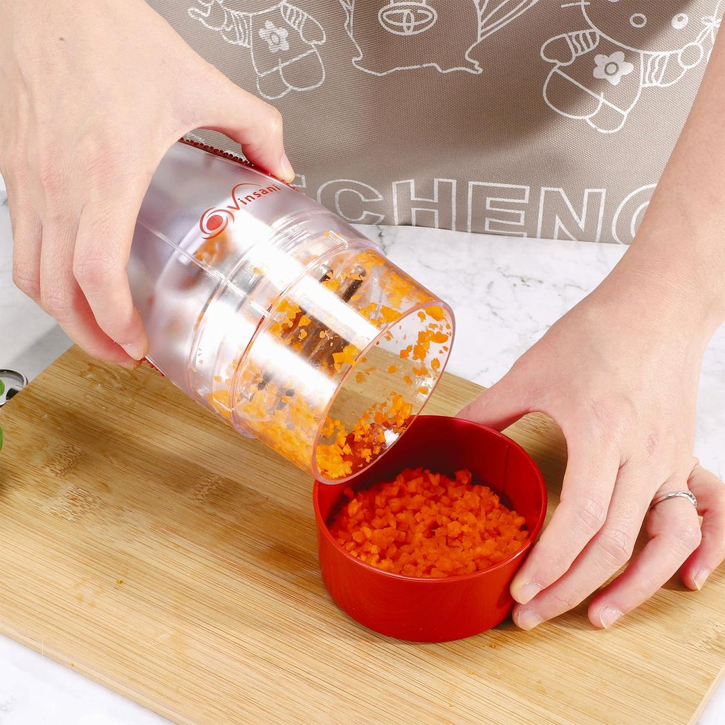 VINSANI Press Onion & Food Chopper – Quick Chopping for Onions, Garlic, Nuts & Herbs, Red/White