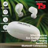 Majority Tru Bio True Wireless Earbuds with Touch Controls & Fast Charging – Eco-Friendly, Clear White
