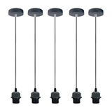 Industrial Grey Pendant Light 5 Pack with E27 Holder & 95cm PVC Cable – Retro Lampshade-Ready Kit