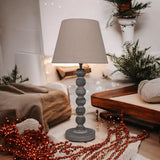 AcaciaHome Tall Wooden Washed Table Lamp, 42cm – Taupe Linen Empire Shade, Shabby Chic Style, Dark Grey