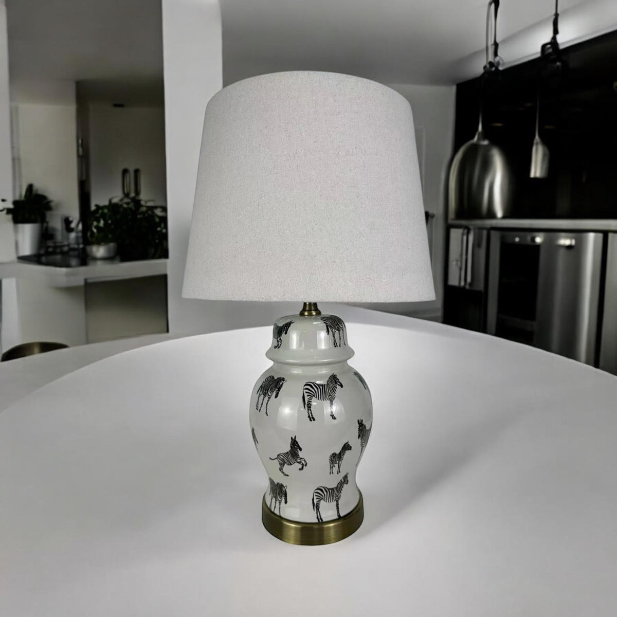 AcaciaHome Oriental Floral Ceramic Table Lamp with Drum Shade – Decal Patterns, Soft Ambient Lighting