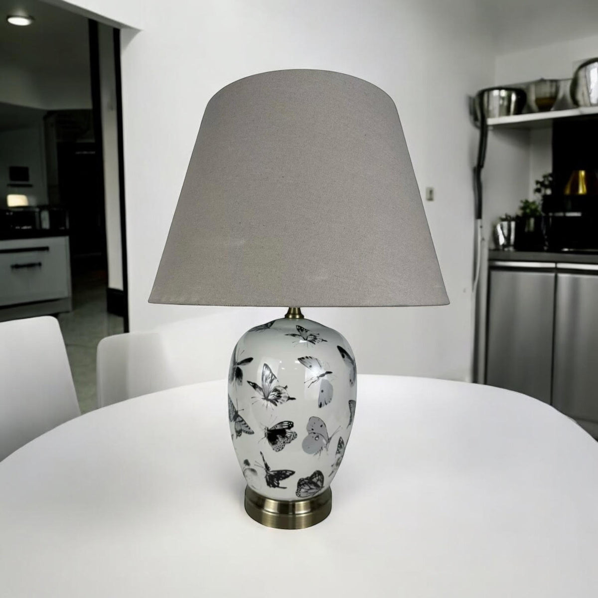Oriental Floral Ceramic Table Lamp with Drum Shade – Decal Patterns, Soft Ambient Lighting