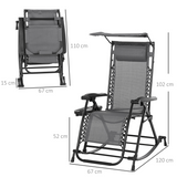 Folding Zero-Gravity Recliner Rocker with Canopy, Padded Headrest and Side Tray – Outdoor Lounge Chair, Grey