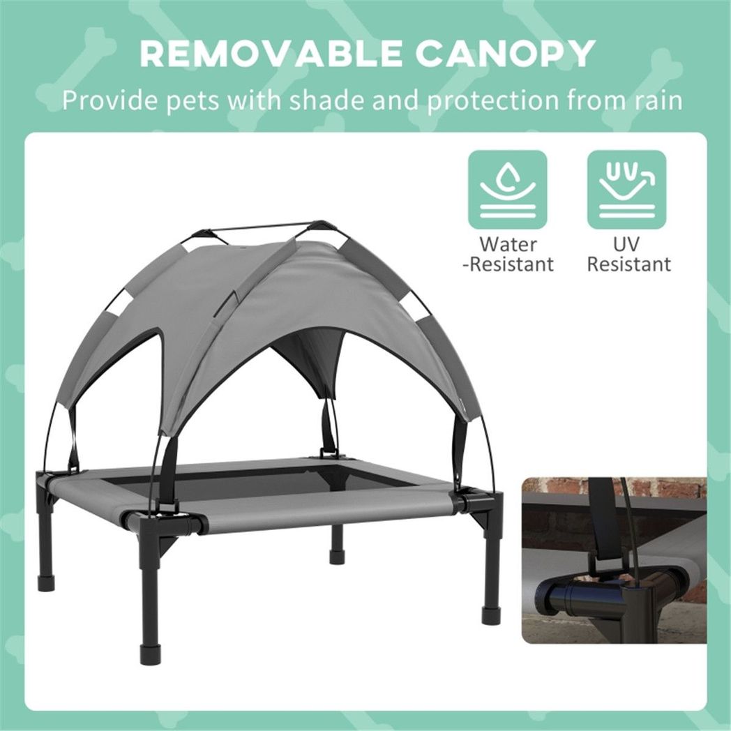Raised Dog Bed with UV-Resistant Canopy, Breathable Mesh & Steel Frame – Elevated Pet Cot, Light Grey
