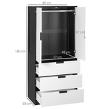 HOMCOM Modern 2 Door Wardrobe with 3 Drawers & Hanging Rod – Bedroom Clothes Storage, White