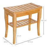 2-Tier Slatted Shower Bench with Storage Shelf – Compact Bath Seat with Round Edges and 100kg Capacity