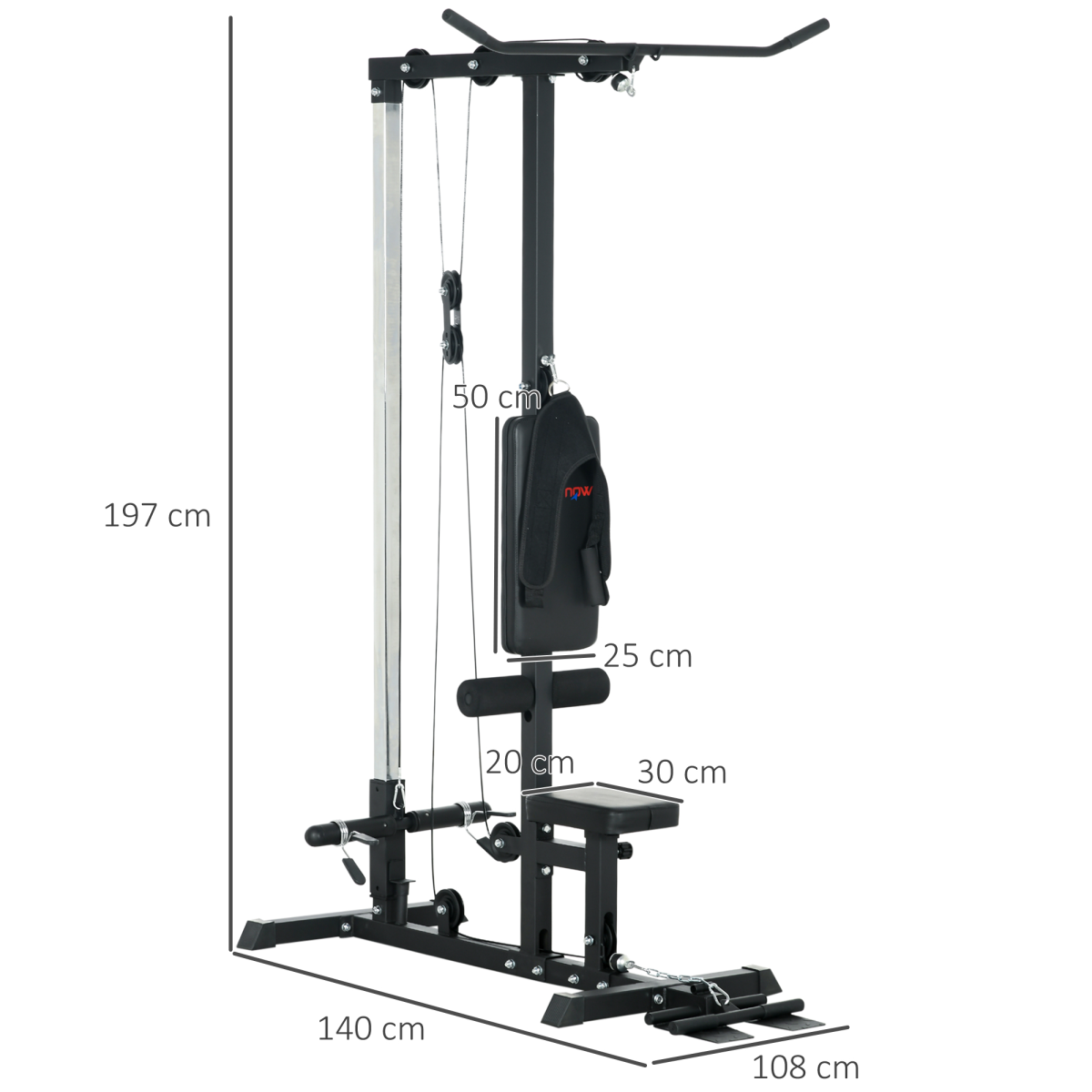 SPORTNOW Pull Up Station Power Cage with Lat Pull Down, Low Row Pulley & Adjustable Seat – Home Gym, Black