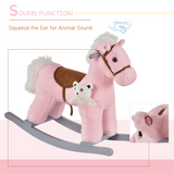 Kids Plush Rocking Horse with Padded Seat & Animal Sounds – Ride-On Toy for Toddlers 3+ Years, Pink