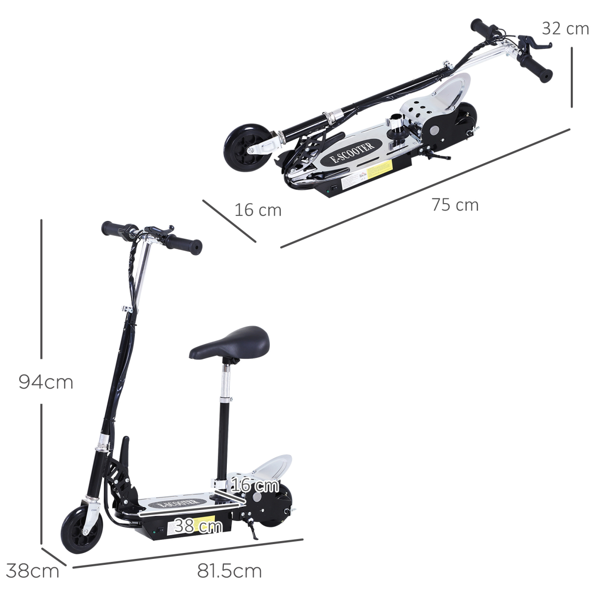 HOMCOM 120W Foldable Electric Scooter with Adjustable Seat, Hand Brake & Kickstand – Kids Ride-On for Ages 7–12