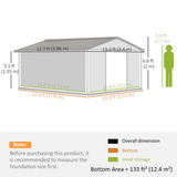 Outsunny 13ft x 11ft Metal Garden Storage Shed with Foundation, Vents & Wide Doors – Light Brown