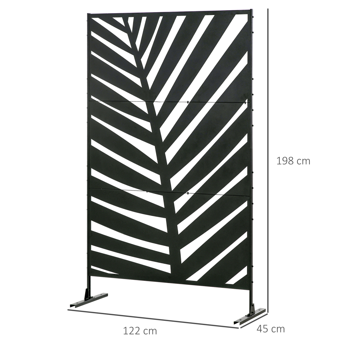 Outsunny 6.5FT Metal Outdoor Privacy Screen Panel with Stand & Ground Stakes – Banana Leaf Cut-Out Design