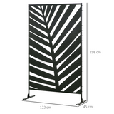 Outsunny 6.5FT Metal Outdoor Privacy Screen Panel with Stand & Ground Stakes – Banana Leaf Cut-Out Design