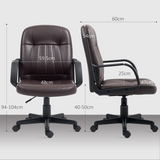 HOMCOM PU Leather Mid-Back Swivel Office Chair with 360° Swivel & Five Castors – Home Office Desk Chair, Dark Brown
