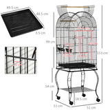 PawHut Large Bird Cage with Stand, Perch and Feeding Bowl – Metal Aviary for Parrots, Macaws and Cockatiels, Black