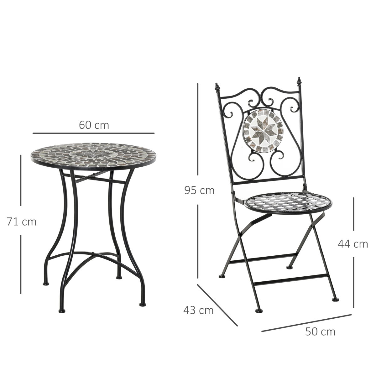 Outsunny 3-Piece Mosaic Tile Bistro Set with Folding Chairs – Compact Garden Patio Table and Chairs