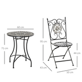 Outsunny 3-Piece Mosaic Tile Bistro Set with Folding Chairs – Compact Garden Patio Table and Chairs