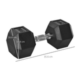HOMCOM 20kg Single Rubber Hex Dumbbell with Knurled Steel Handle – Anti-Roll Hand Weight for Home Gym