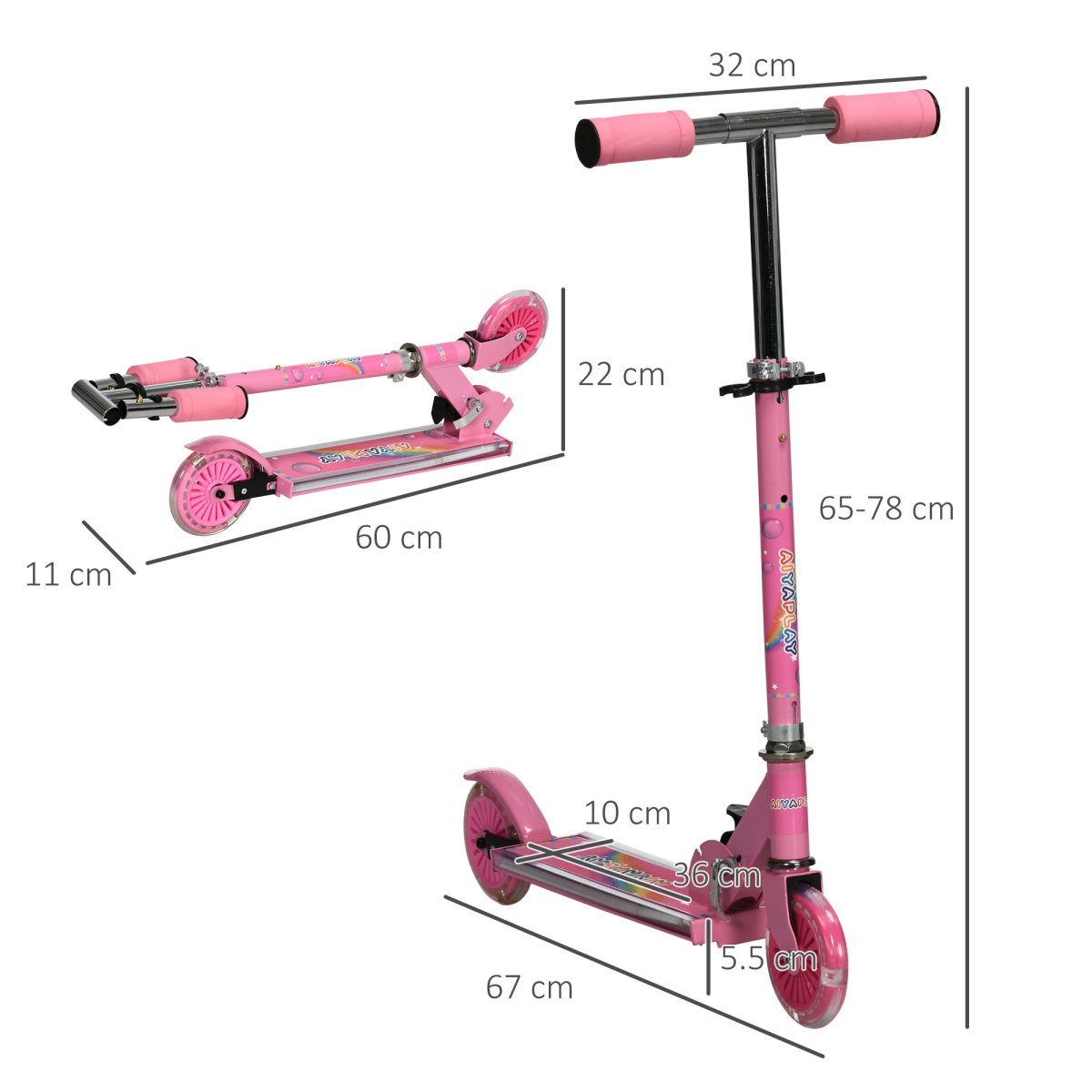 Kids Folding Scooter with Light-Up Wheels, Music and Adjustable Height – For Ages 3–7, Pink
