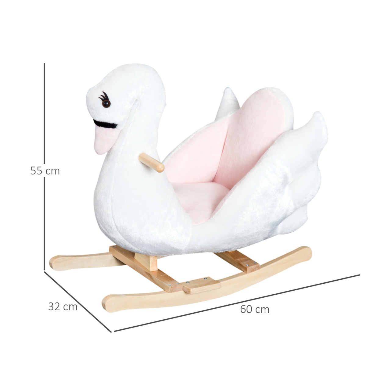HOMCOM Kids Ride-On Rocking Swan with Music and Safety Seat – Plush Toddler Rocker, 18 Months+