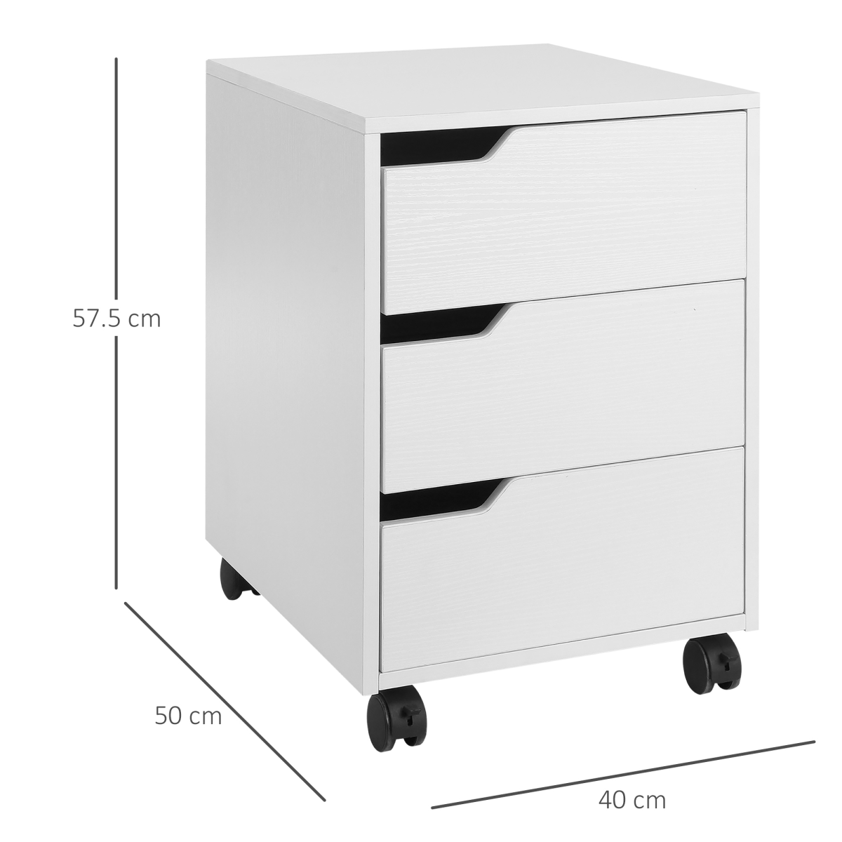 HOMCOM MDF Mobile File Cabinet with 3 Sliding Drawers and Locking Wheels – Home Office Storage, White