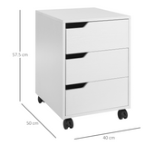 HOMCOM MDF Mobile File Cabinet with 3 Sliding Drawers and Locking Wheels – Home Office Storage, White