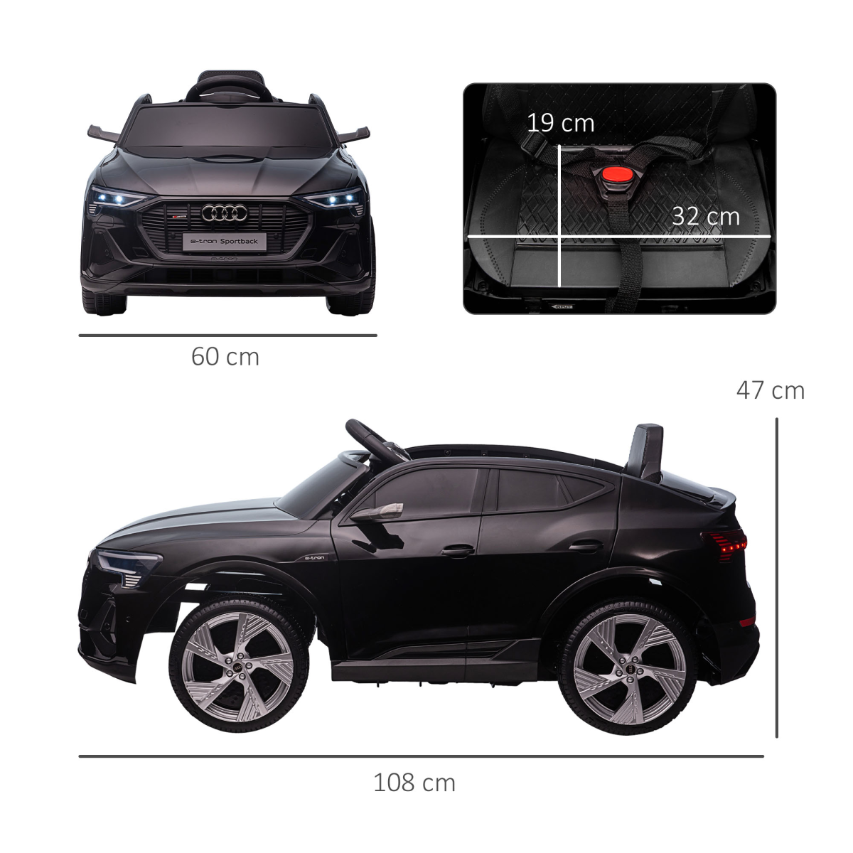 HOMCOM Audi E-tron 12V Electric Ride-On Car with Remote Control, LED Lights & Music – Kids, Black