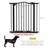 PawHut Adjustable Metal Pet Gate 74-80cm with Auto-Close Door and Double Lock – Safety Barrier, Black