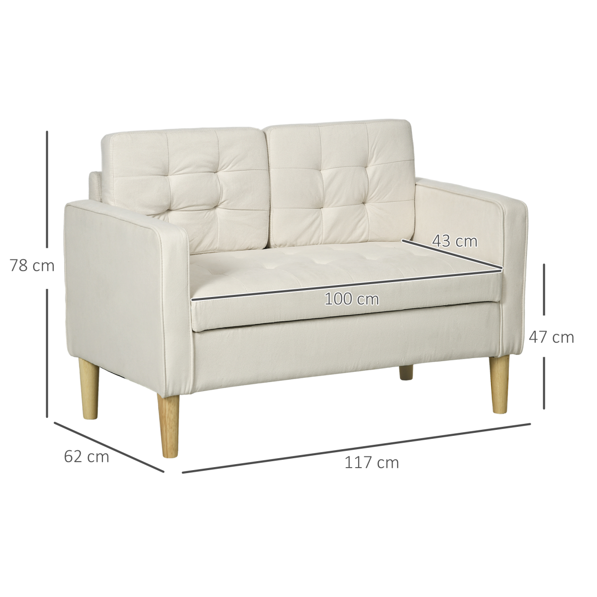 HOMCOM Cream Loveseat Sofa under-seat storage compartment open