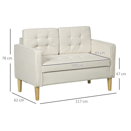 HOMCOM Cream Loveseat Sofa under-seat storage compartment open