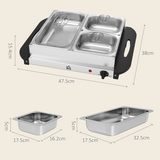HOMCOM 6L Electric Food Warmer Buffet Server with 3 Lidded Trays & Warming Plate – Party Catering