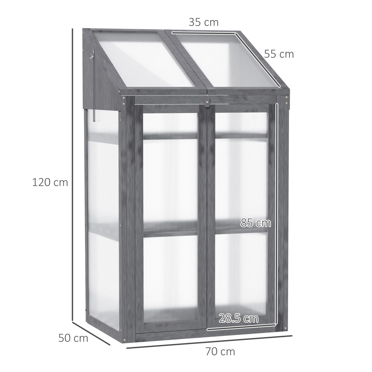 Outsunny Wooden Cold Frame Greenhouse with 3 Slatted Shelves & Double Doors – Grow House, Grey