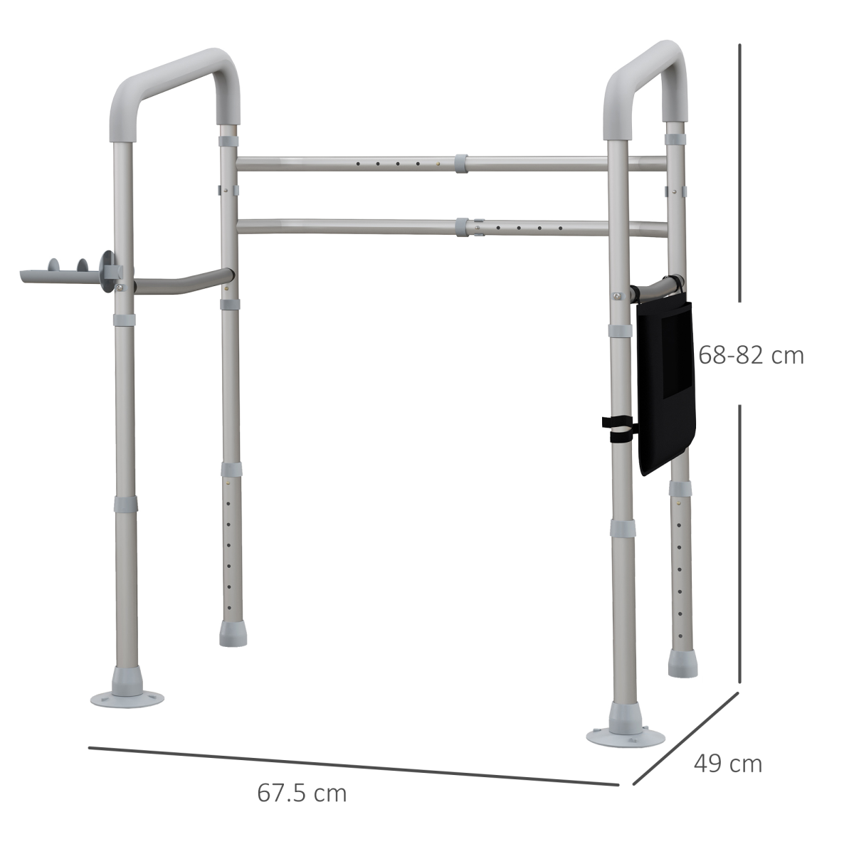 HOMCOM Adjustable Toilet Safety Frame with Padded Arms, Paper Holder and Side Pocket – Aluminium Bathroom Aid