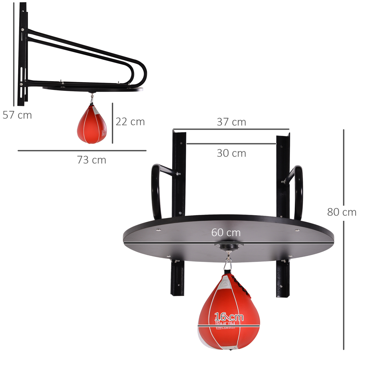 HOMCOM Wall-Mounted Speed Bag Platform Kit with Punching Ball & Pump – Height Adjustable Boxing Training Set