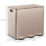 HOMCOM 3 x 15L Triple Recycling Pedal Bin with Lids – Kitchen Waste Sorting, Gold Tone