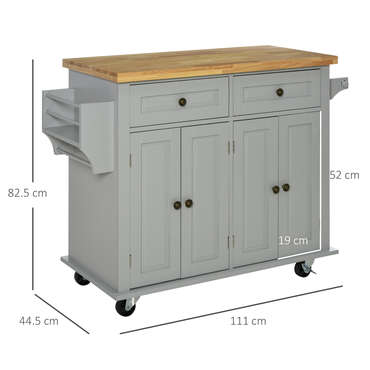 HOMCOM Rolling Kitchen Island Cart with Rubberwood Top, Spice Rack & Towel Rack – Mobile Kitchen Trolley