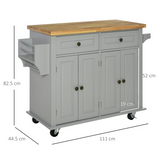 HOMCOM Rolling Kitchen Island Cart with Rubberwood Top, Spice Rack & Towel Rack – Mobile Kitchen Trolley