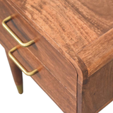 Artisan Furniture Solid Wood Astor 2-Drawer Nightstand with Brass Handles – Mid-Century Bedside, Roasted Almond