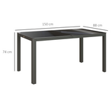 Outsunny Outdoor Dining Table for 6 with Tempered Glass Top & Powder-Coated Aluminium Frame – Patio Furniture, Grey