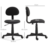 HOMCOM Armless Office Chair with Adjustable Height and 360° Swivel Wheels – Padded Desk Chair, Black