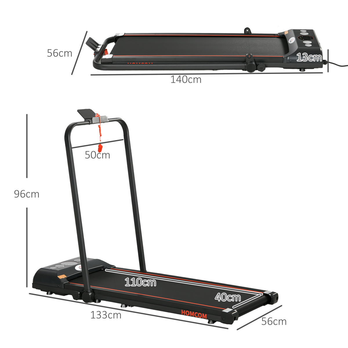 HOMCOM Foldable Walking Treadmill with LED Display & Bluetooth – Compact Home Aerobic Exercise Machine