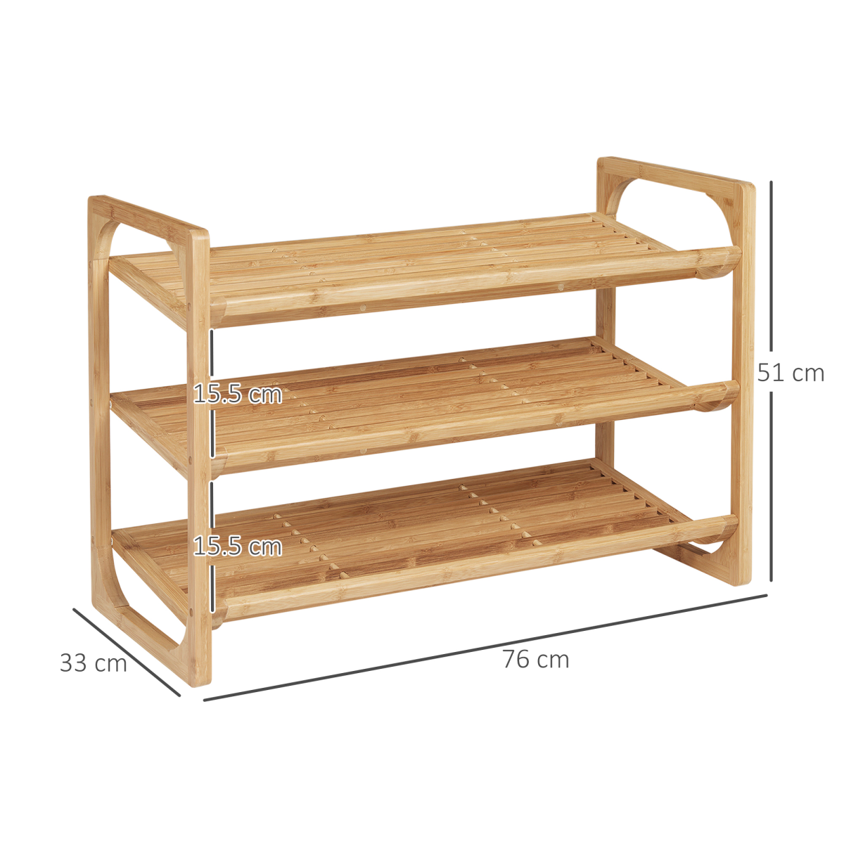 HOMCOM Bamboo Shoe Rack, 3-Tier Shoe Storage Shelf for 9 Pairs – 76 x 33 x 51cm