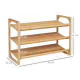 HOMCOM Bamboo Shoe Rack, 3-Tier Shoe Storage Shelf for 9 Pairs – 76 x 33 x 51cm