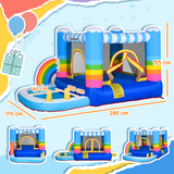 Kids Inflatable Bouncy Castle with Pool, Trampoline, Safety Net & Blower – Outdoor Rainbow Play for Ages 3-8