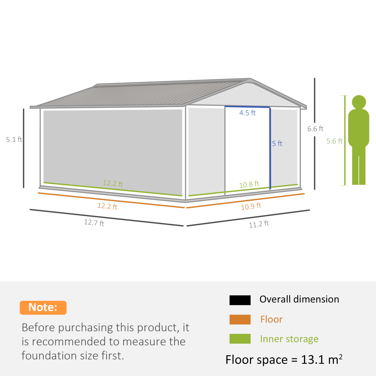 Outsunny 12.5 x 11ft Metal Garden Shed with Double Doors & Sloped Roof – Colour Steel Tool Storage with Foundation
