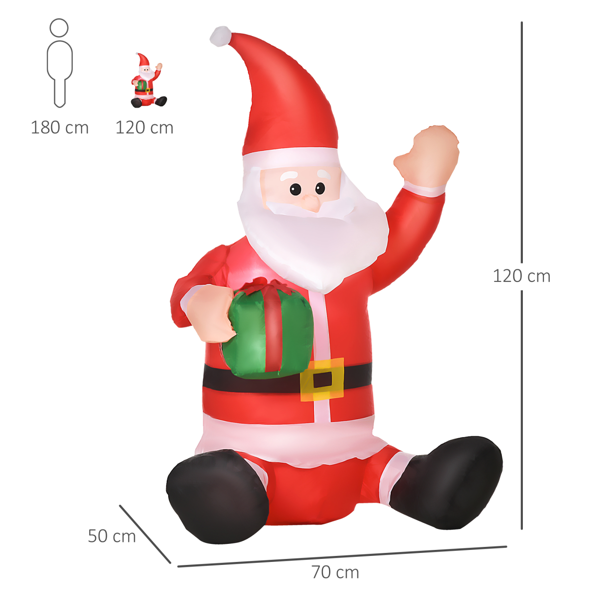 HOMCOM 4ft Inflatable Christmas Santa Claus with Gift & Internal LED Lights – IP44 Indoor Outdoor Xmas Decoration